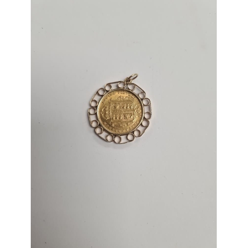 1093 - 22ct gold half sovereign dated 1892, Victoria Jubilee head, and shield back, in 9ct gold pendant mou... 