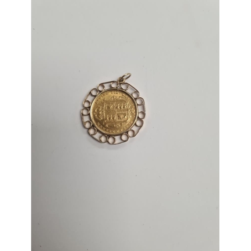 1093 - 22ct gold half sovereign dated 1892, Victoria Jubilee head, and shield back, in 9ct gold pendant mou... 