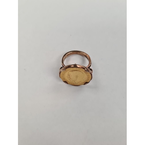 1155 - 9ct yellow gold Half Sovereign ring, with George V and George and the Dragon, size M, approx 9g