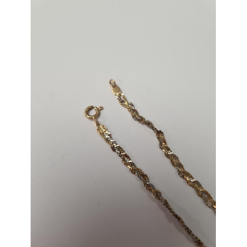 1003 - 18ct gold two tone ropetwist flat link necklace, 41cm, marked 750, approx 6.95g