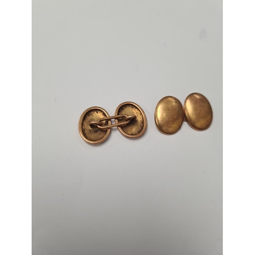 1020 - Pair of yellow gold, marks worn, plain oval design, approx 6.7g