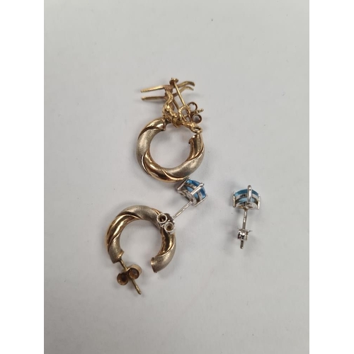 1157 - Pair of 9ct gold hoop earrings, marked 375, approx. 1cm, pair of 9ct white gold studs set with Trill... 