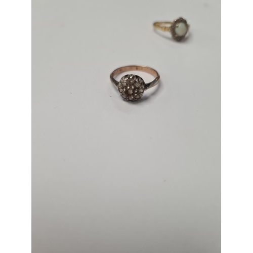 1039 - 18ct yellow gold opal and diamond chip cluster ring, marked 18ct, AF, band broken, approx 3.88g and ... 