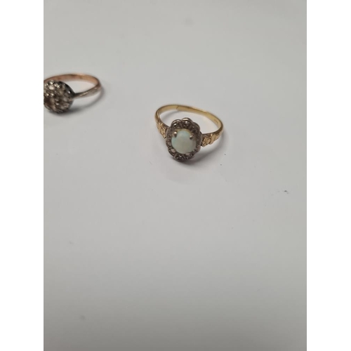 1039 - 18ct yellow gold opal and diamond chip cluster ring, marked 18ct, AF, band broken, approx 3.88g and ... 