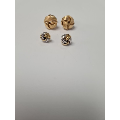 1060 - Two pairs 9ct knot design earrings, the largest approx 1cm diameter, both marked 375, approx 4.3g