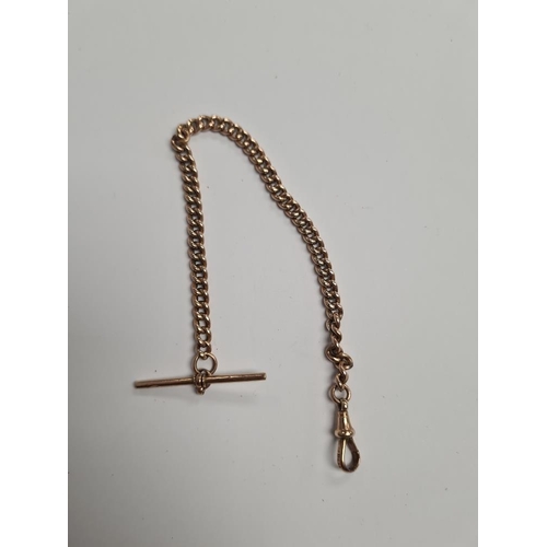 1095 - 9ct gold watch chain with lobster clasp and T bar, marked 9c, JG&S, approx 6.12g