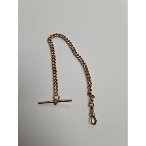 1095 - 9ct gold watch chain with lobster clasp and T bar, marked 9c, JG&S, approx 6.12g