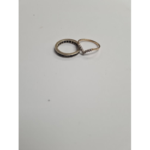 1107 - 9ct yellow gold eternity ring set with sapphires and clear stones, marked 9ct, size M, together with... 