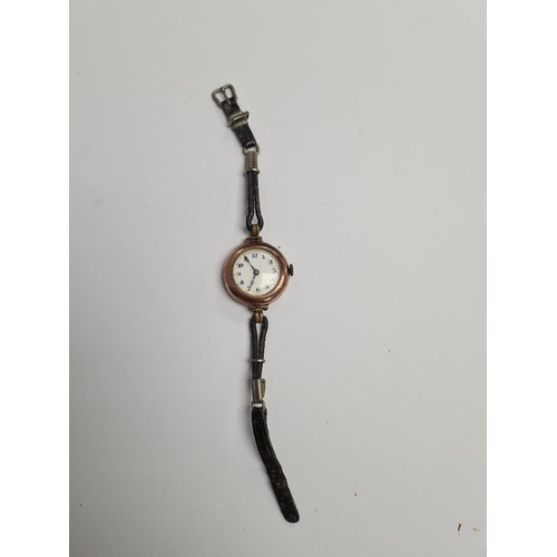 1108 - Antique yellow gold cased watch with white enamel dial, with numbers and dot markers, case does not ... 