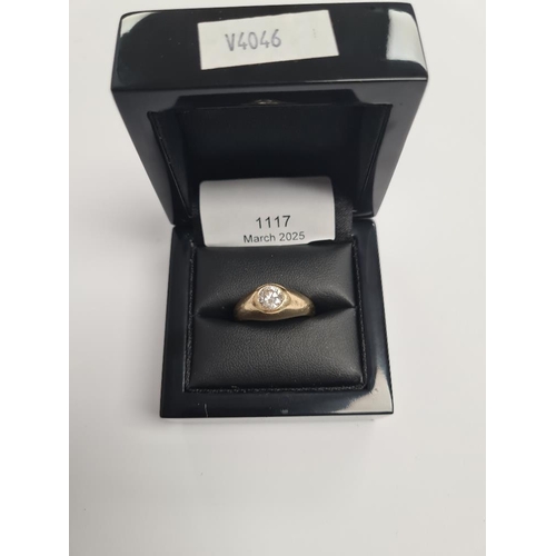 1117 - 18ct yellow gold gents solitaire diamond ring, approx 0.50carat in raised rubover setting, marked 75... 