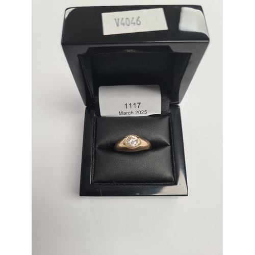 1117 - 18ct yellow gold gents solitaire diamond ring, approx 0.50carat in raised rubover setting, marked 75... 