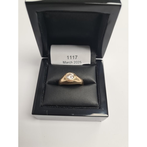 1117 - 18ct yellow gold gents solitaire diamond ring, approx 0.50carat in raised rubover setting, marked 75... 