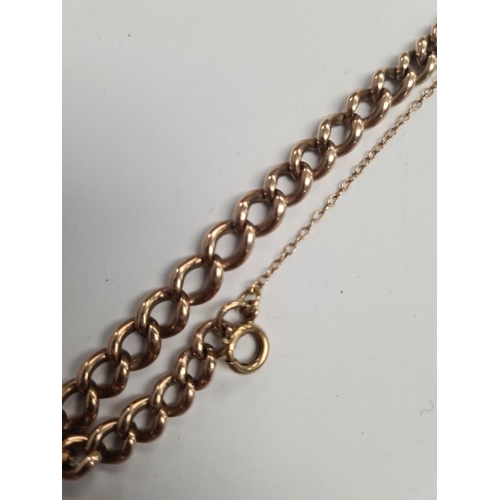 1121 - Unmarked yellow gold curb link bracelet, marks worn, with safety chain, approx 19.24g 