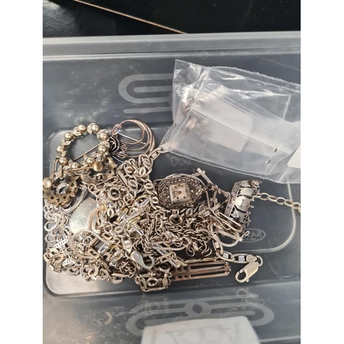 1200A - Modern and vintage silver jewellery to include silver chains, pretty silver and marcasite fob watch,... 