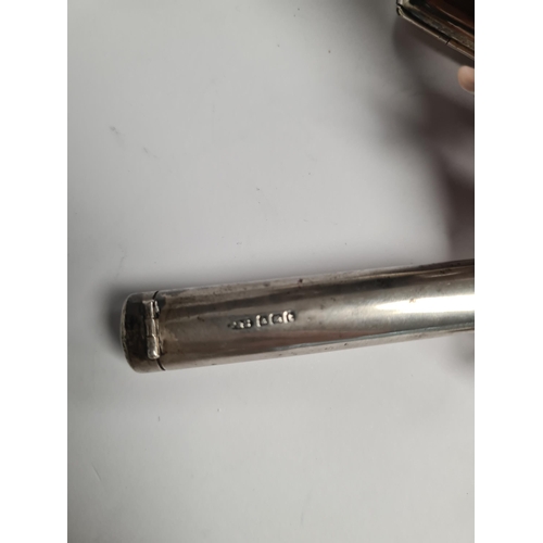 1 - Two silver cigarette cases of striped design, one having dated cartouche, the other, vacant. Also wi... 