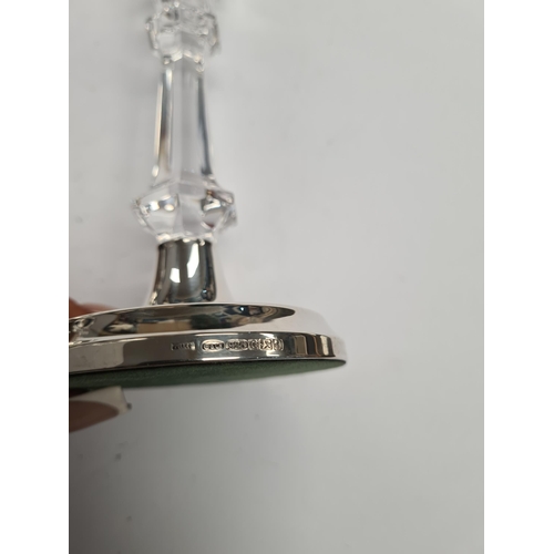 16 - A very attractive pair of W I Broadway and Co candlesticks, filled, with decorative glass body. 16cm... 