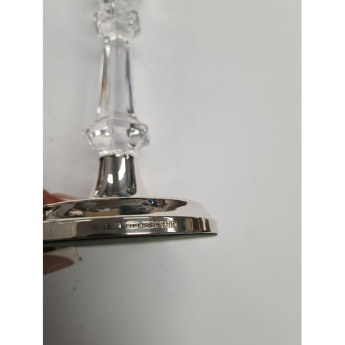 16 - A very attractive pair of W I Broadway and Co candlesticks, filled, with decorative glass body. 16cm... 