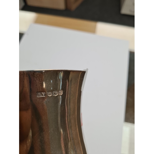 19 - A Viners Ltd., heavy silver tankard having Acanthus leaf handle and heavy base, stamped 6th August 1... 