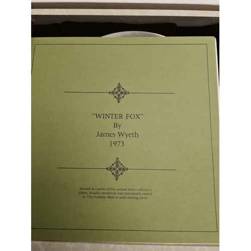 26 - Franklin Mint:  James Wyeth Sterling Silver plate by John Pinches 'Winter Fox' with paperwork, and b... 