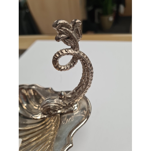 45 - A white metal Handmade Cutajar Works Malta shell dish having ornate fish detail decoration. Ornate f... 