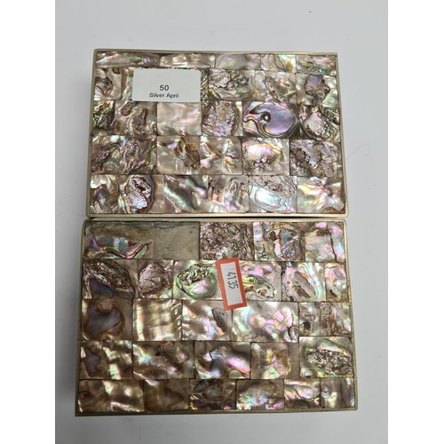 50 - A plated Mexican plate by Los Castillo, Taxco. Having pretty Mother of Pearl and Abaloney details. A... 