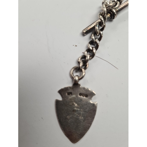 51 - A silver pocketwatch by Aaron Lufkin Dennison, on a silver chain. With two miniature silver Swiss po... 