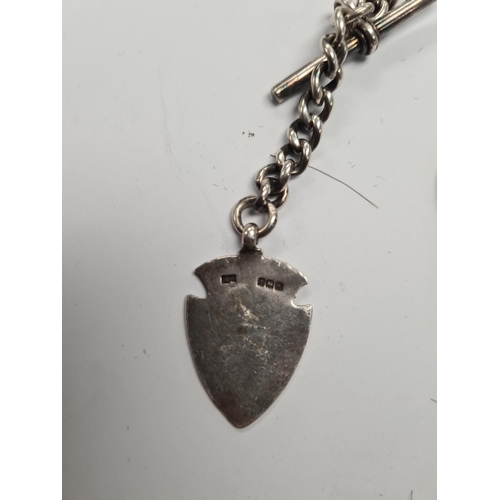 51 - A silver pocketwatch by Aaron Lufkin Dennison, on a silver chain. With two miniature silver Swiss po... 