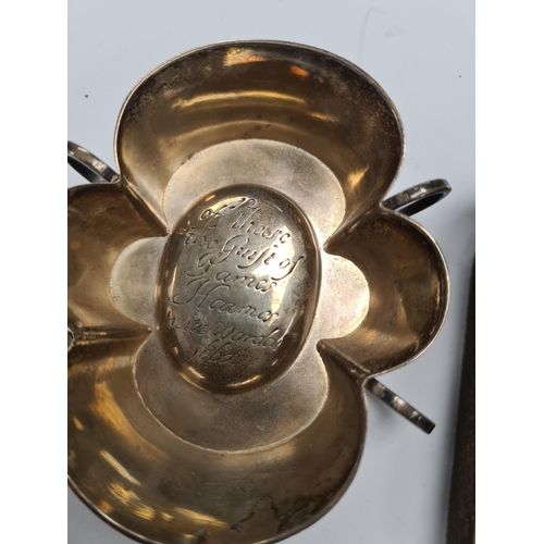 60 - A silver pocketwatch by H Samuel Ltd., a John William Barrett silver ashtray, and a very decorative ... 