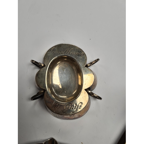 60 - A silver pocketwatch by H Samuel Ltd., a John William Barrett silver ashtray, and a very decorative ... 