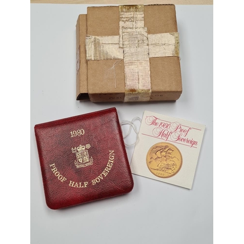 1112 - Royal Mint: 'The 1980 Proof Half Sovereign' with Certificate of authenticity in red fitted case and ... 