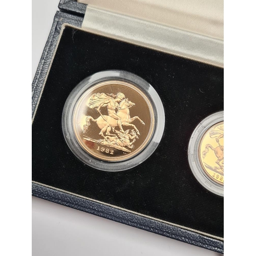 1114 - Royal Mint; 'The 1982 United Kingdom Gold Proof Collection' containing a 22ct gold £5, £2, Sovereign... 