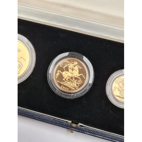 1114 - Royal Mint; 'The 1982 United Kingdom Gold Proof Collection' containing a 22ct gold £5, £2, Sovereign... 
