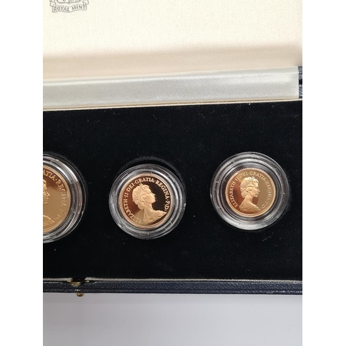 1114 - Royal Mint; 'The 1982 United Kingdom Gold Proof Collection' containing a 22ct gold £5, £2, Sovereign... 