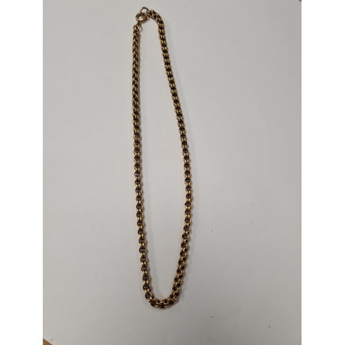 Unmarked yellow gold belcher chain, 20cm, unmarked, approx 18.3g
