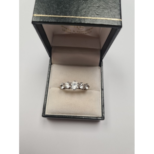 9ct yellow gold 5 stone clear stone ring, marked 9ct and PLAT, 3.27g