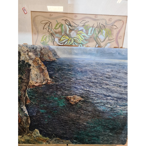 Three pictures including an abstract oil by Geoffrey Rigden