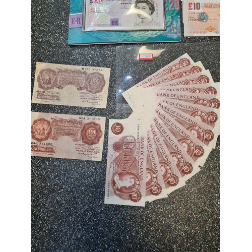 UK bank notes, face value approximately £140 to include run of 10 ...
