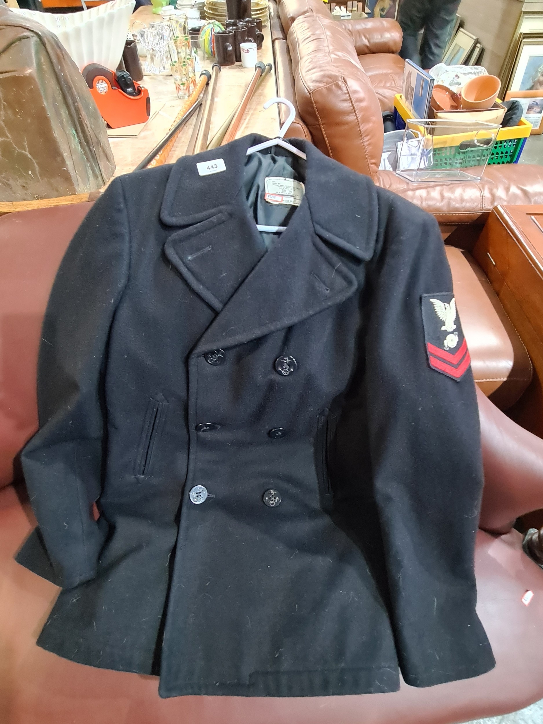 A US Navy black wool coat, size 38L
