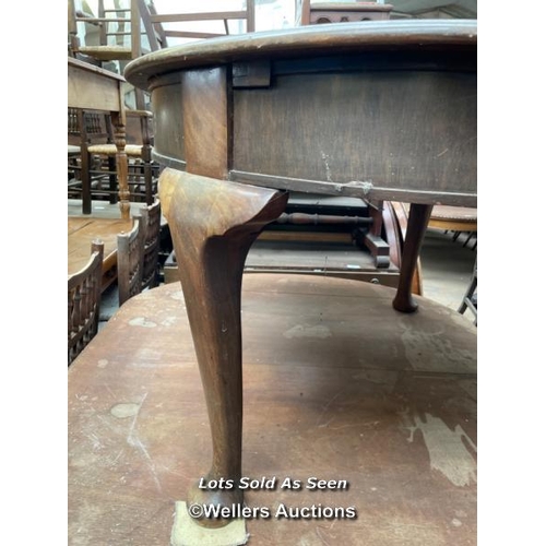 103 - OVAL EXTENDING DINING TABLE ON BALLED FEET, 54 X 42 X 29.5 INCHES / LOCATED AT VICTORIA ANTIQUES, WA... 