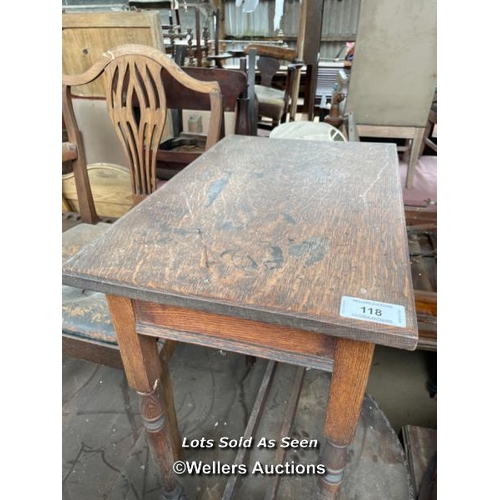 118 - SMALL OAK SIDE TABLE, 26 X 16 X 31 INCHES / LOCATED AT VICTORIA ANTIQUES, WADEBRIDGE, PL27 7DD