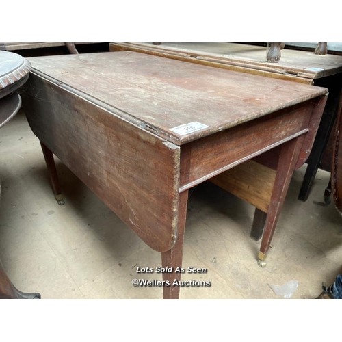 119 - DROP LEAF TABLE ON CASTORS, 39 X 44 X 28 INCHES, FULLY EXTENDED / LOCATED AT VICTORIA ANTIQUES, WADE... 