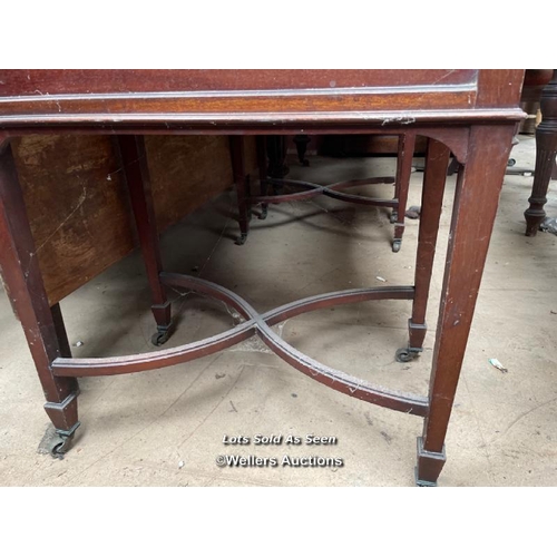 124 - MARBLE TOPPED HALLWAY TABLE WITH TWO DRAWERS AND TWO CUPBOARDS ON CASTORS, 48 X 22 X 30 INCHES / LOC... 