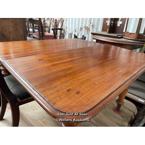 136 - SQUARE DINING TABLE ON CASTORS, IN NEED OF RESTORATION, 42 X 42 X 29 INCHES / LOCATED AT VICTORIA AN... 