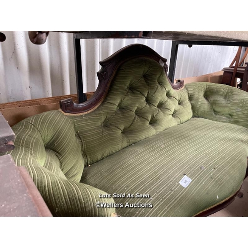 140 - UPHOLSTERED CHAISE LONGUE ON CASTORS, 72 LONG X 36 INCHES HIGH / LOCATED AT VICTORIA ANTIQUES, WADEB... 