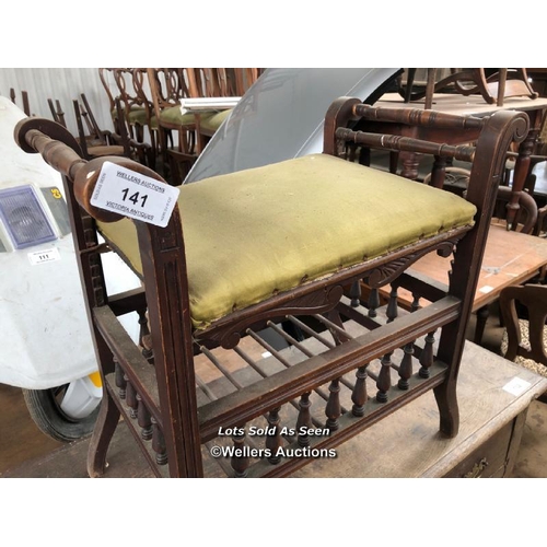 141 - CARVED WOODEN ADJUSTABLE FOOT STOOL, 23 X 14 X 24 INCHES / LOCATED AT VICTORIA ANTIQUES, WADEBRIDGE,... 