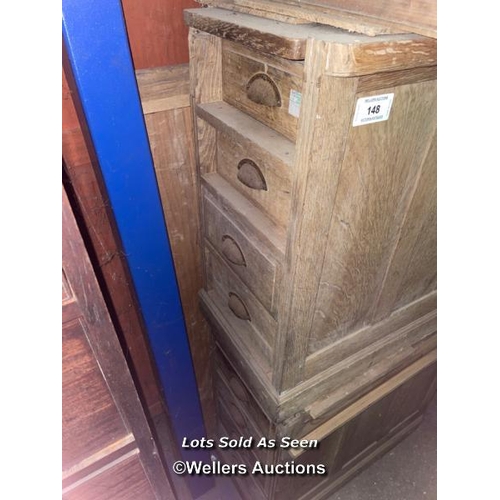 148 - OAK DESK WITH EIGHT DRAWERS, IN NEED OF RESTORATION / LOCATED AT VICTORIA ANTIQUES, WADEBRIDGE, PL27... 