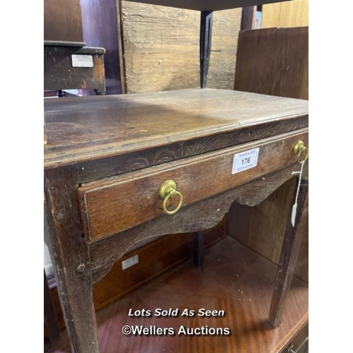 176 - GEORGIAN OAK SIDE TABLE WITH ONE DRAWER, 26 X 17.5 X 27.5 INCHES / LOCATED AT VICTORIA ANTIQUES, WAD... 