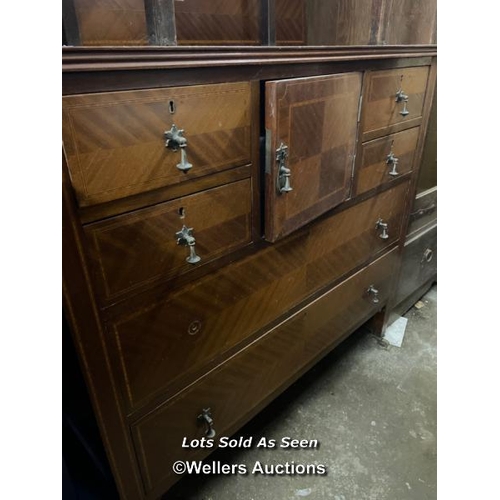 177 - EDWARDIAN INLAID CHEST OF DRAWERS, TWO SHORT AND FOUR LONG DRAWERS WITH A CENTRAL CUPBOARD, ON CASTO... 