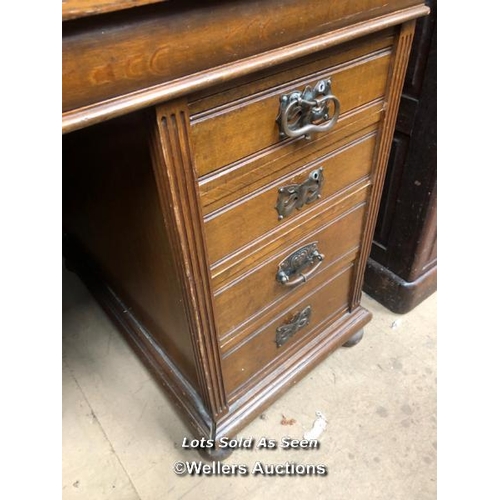 18 - SOPWITH & CO. DESK WITH DROP DOWN INLAID LEATHERETTE WRITERS SHELF, MULTIPLE COMPARTMENTS BEHIND TWO... 