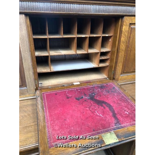 18 - SOPWITH & CO. DESK WITH DROP DOWN INLAID LEATHERETTE WRITERS SHELF, MULTIPLE COMPARTMENTS BEHIND TWO... 